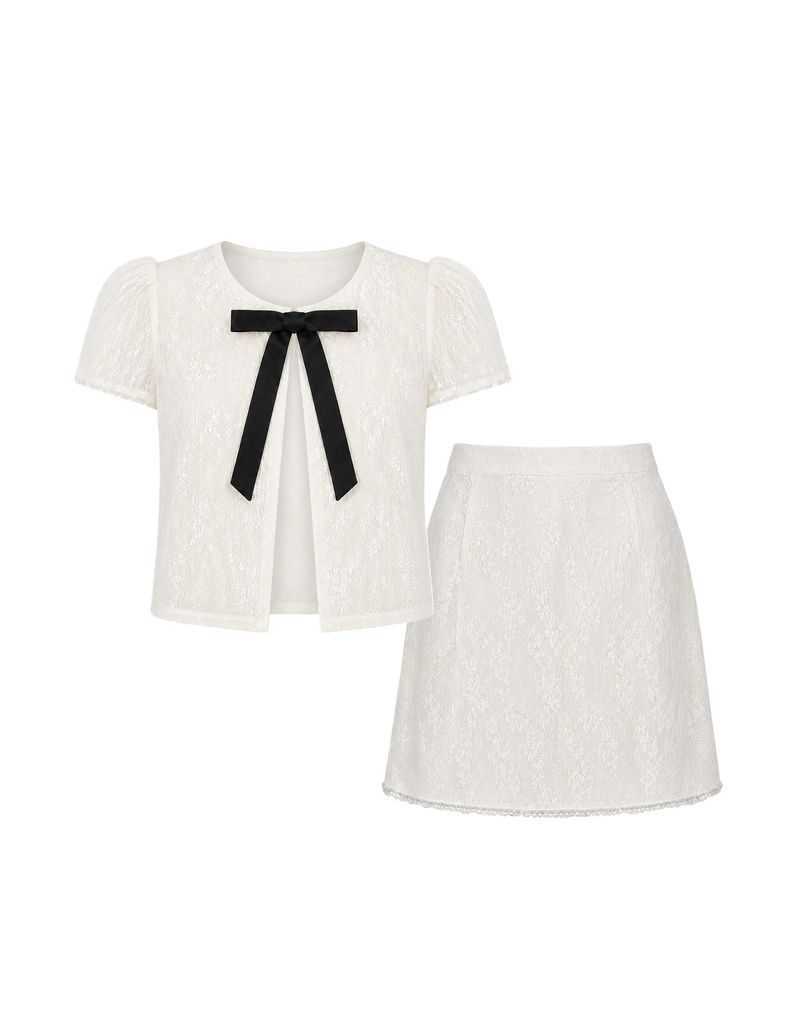 Brielle Ribbon Lace Puff Sleeve Jacket Ivory