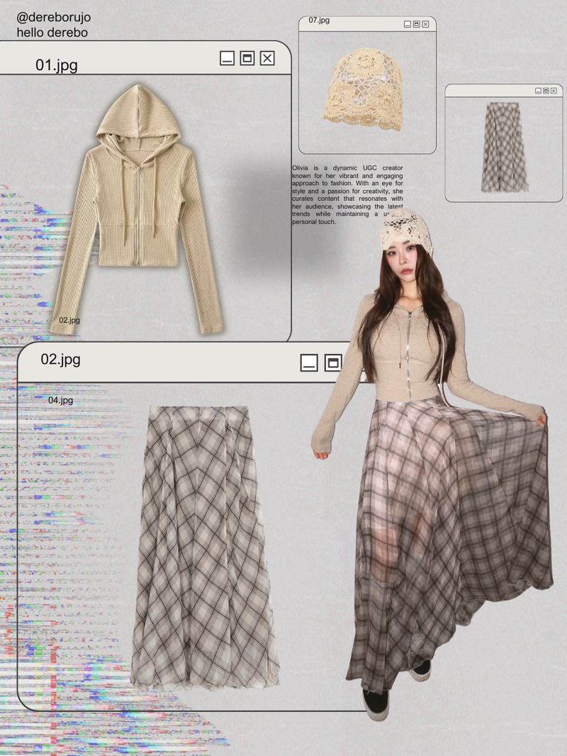 Long Check Chiffon Sharalla Skirt