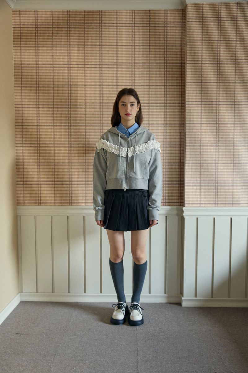 FRILL HOODED ZIP UP (2 COLORS)