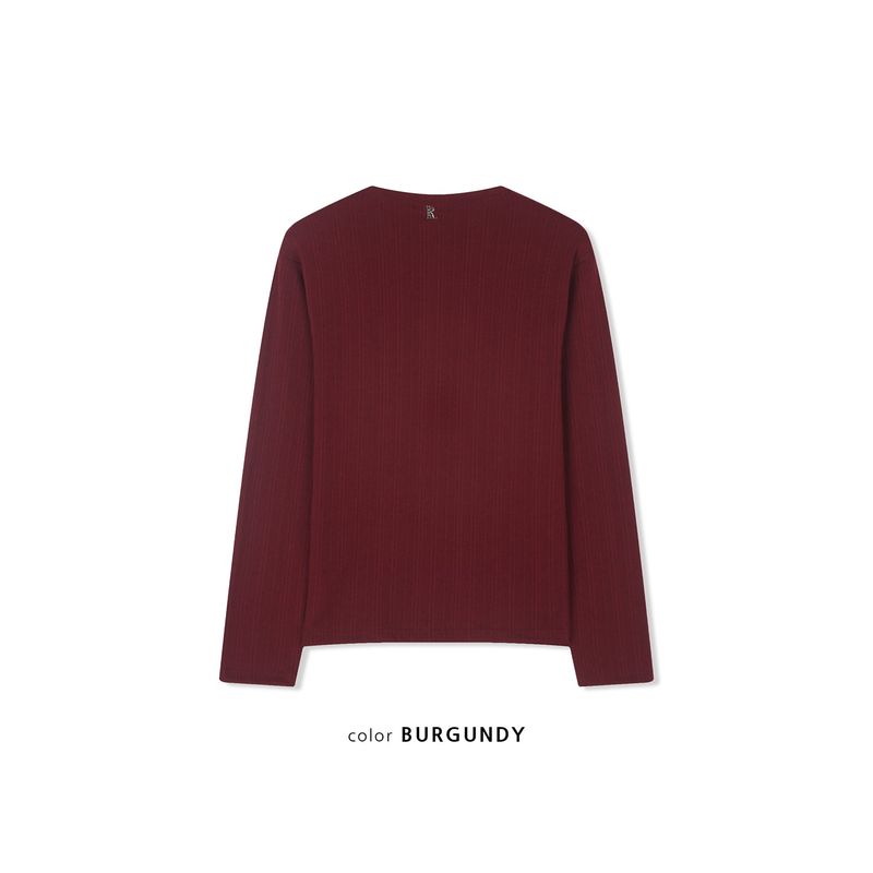 Leather ribbed henry neck long sleeves(Burgundy)