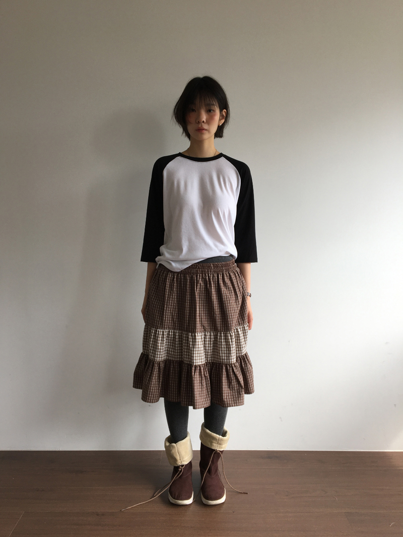 Fold check skirt (3color)