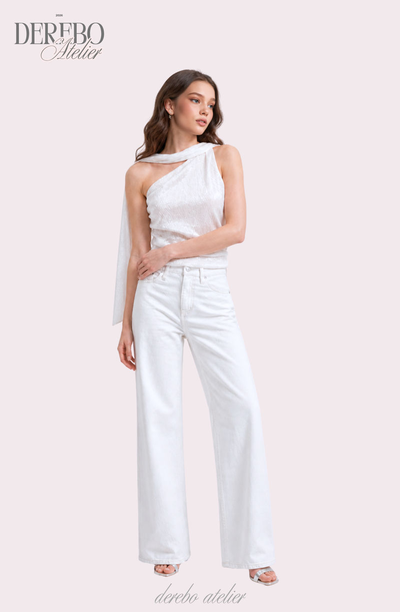 White Jane Scarf Unbalanced Blouse