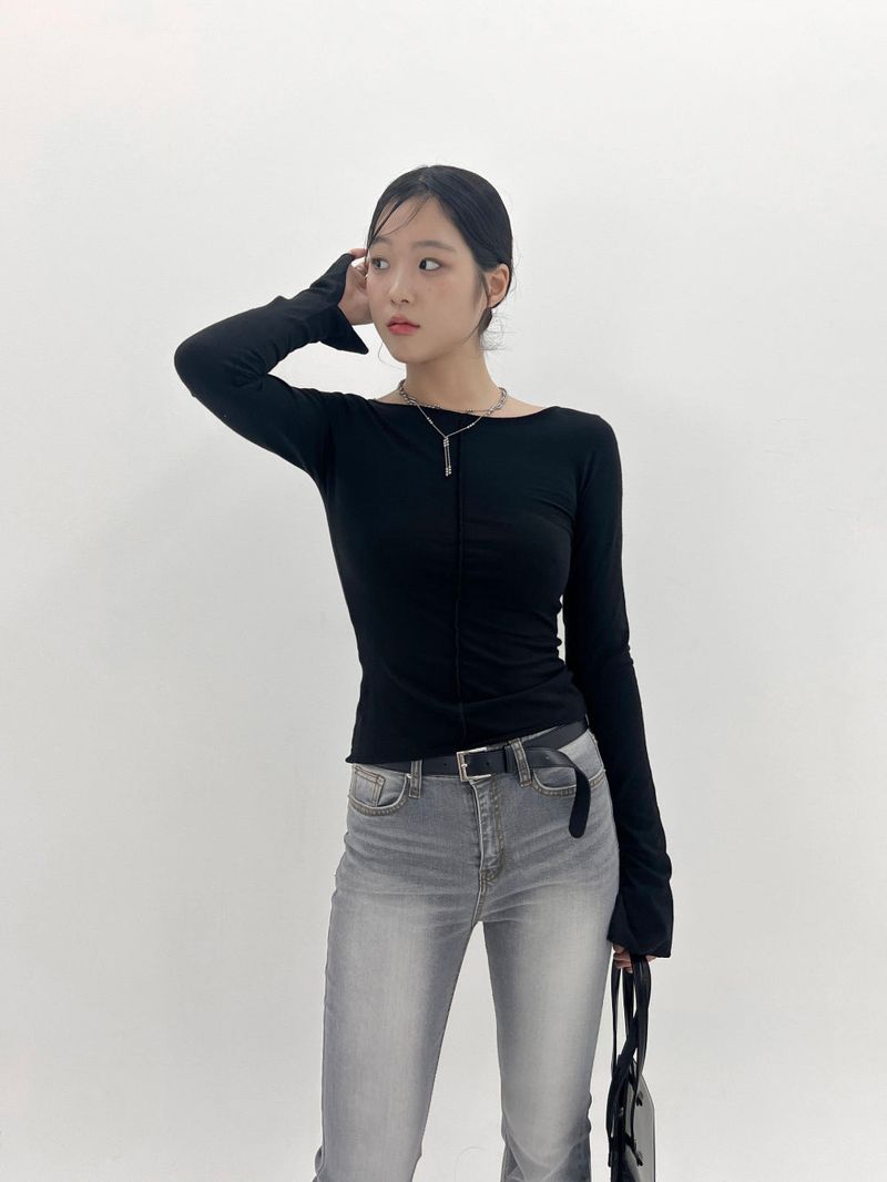 White washing boots-cut denim pants (Light gray)