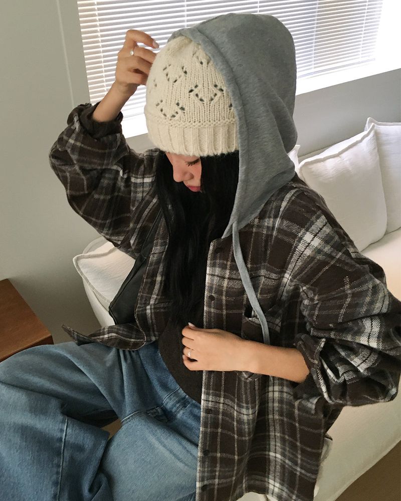 [ORIGINAL] Plain Hooded Check Shirt