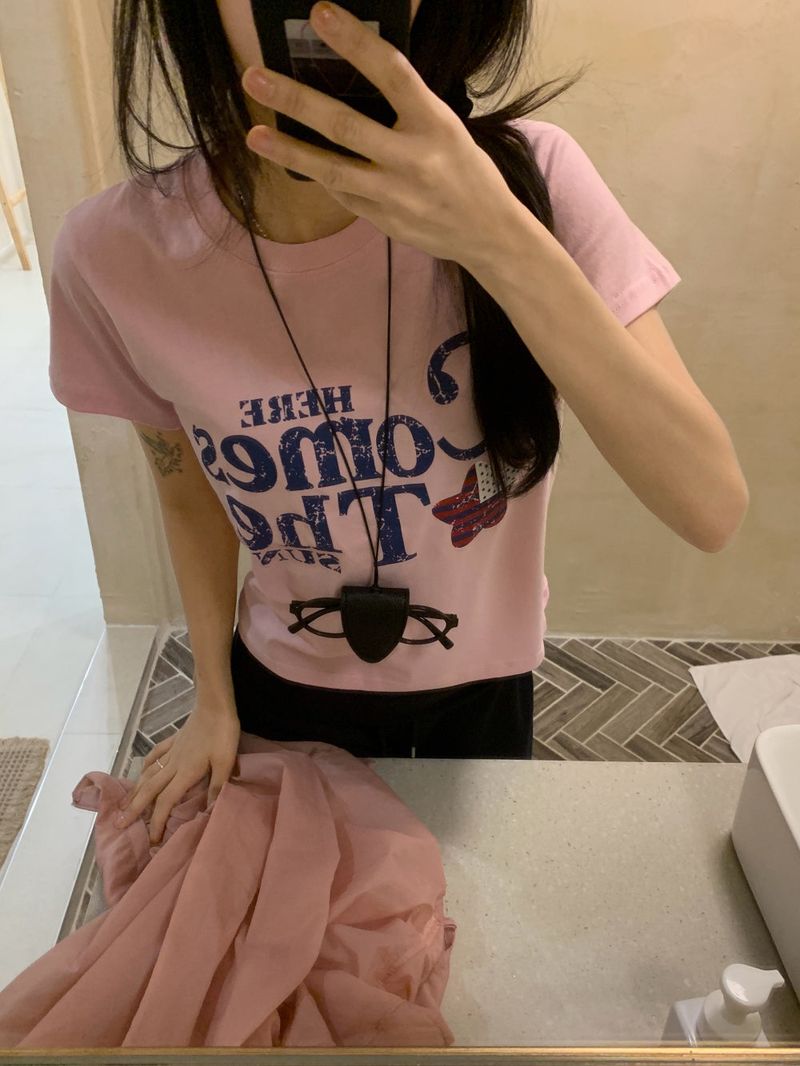 Tiny Summer Comes Strar Lettering Half Sleeve T-shirt