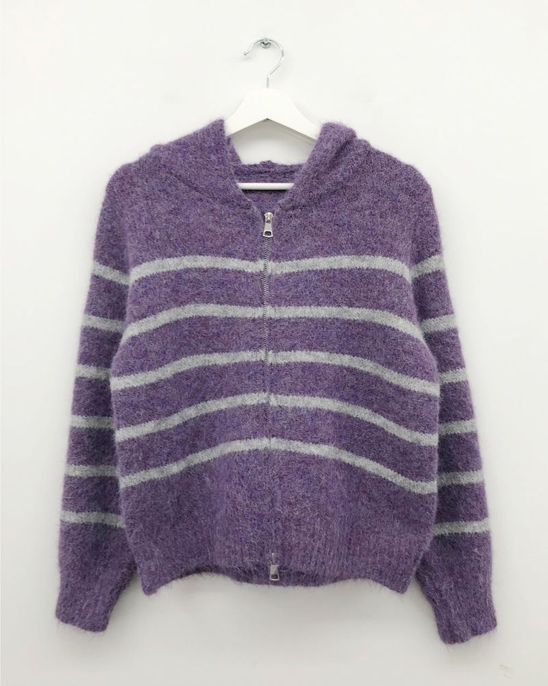 Saint Stripe Knit Hooded Zip-Up (2Colors)