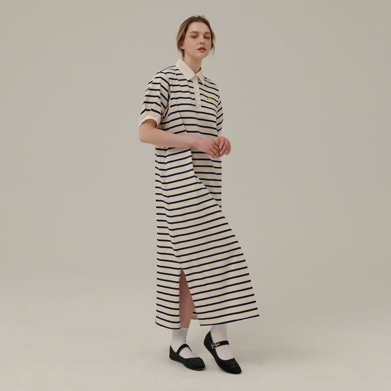 STRIPE COLLAR MAXI DRESS_IVORY