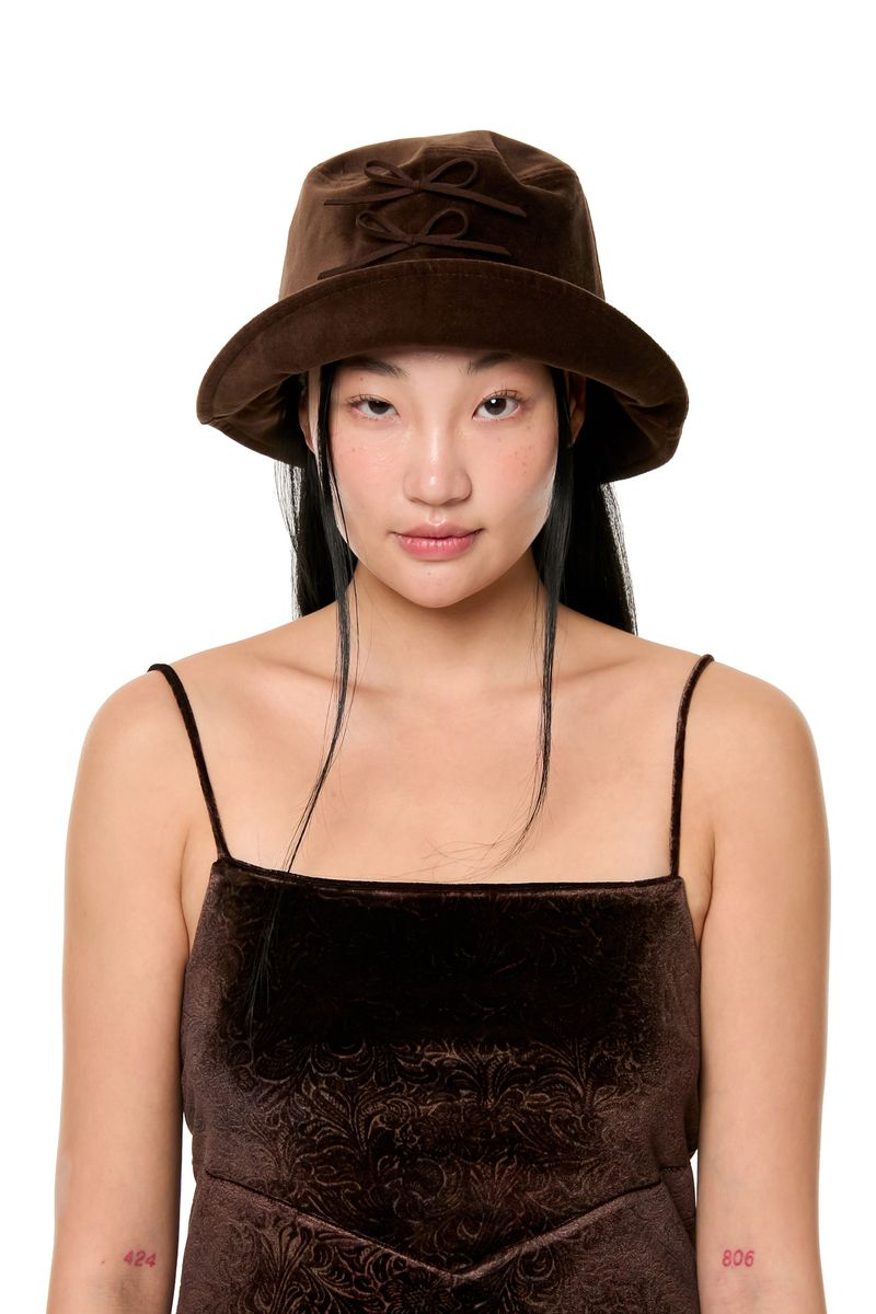 RIBBON VELVET HAT / BROWN