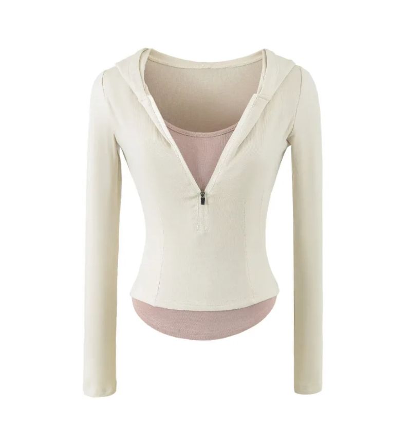 Martine Layered Half-Zip Hoodie Top