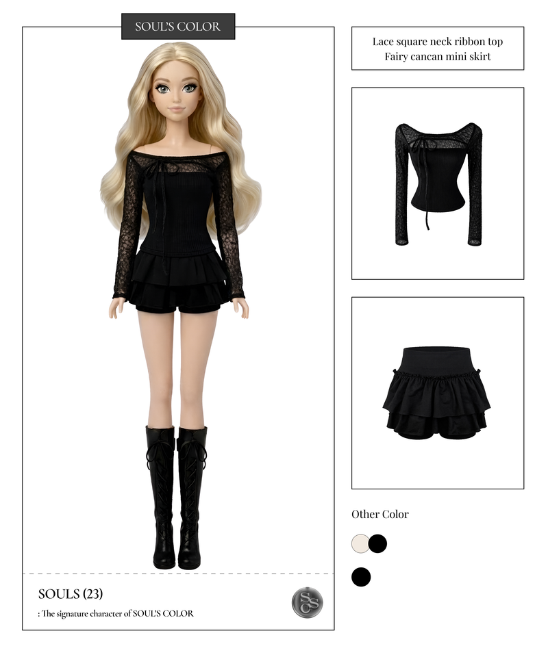 Lace square neck ribbon top (2color)