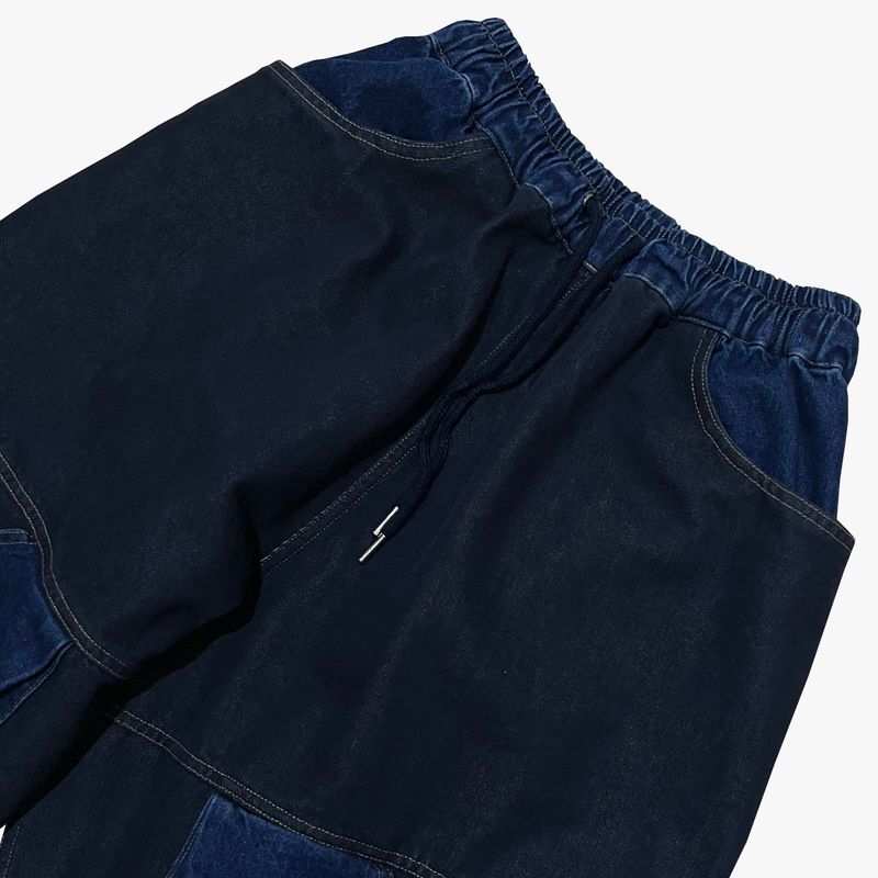 panel mix denim wide pants_blue