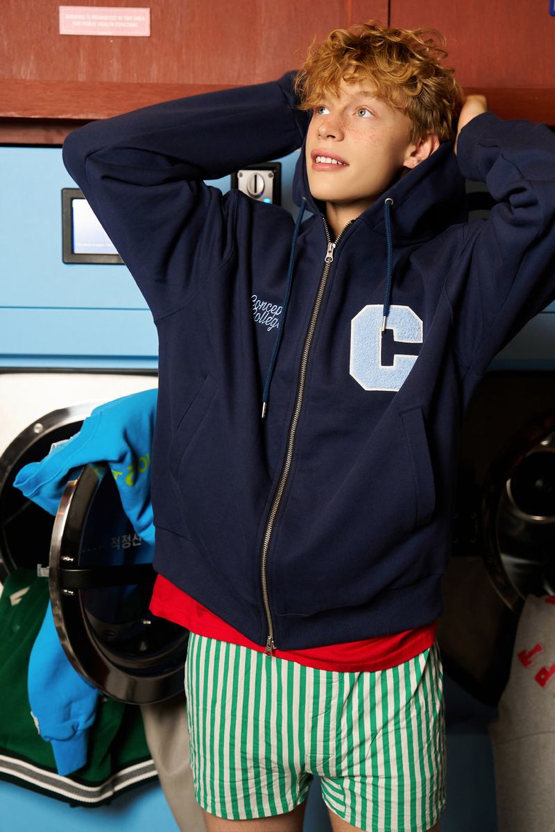 C Patch Zipper Hood Zip-Up / Navy [Unisex]