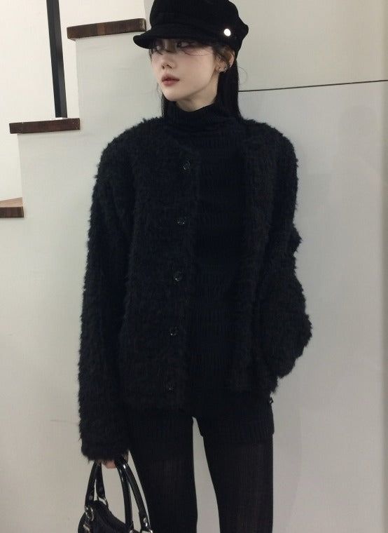 Puff Over Boucle Cardigan