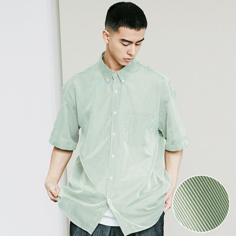 KND(ケイエンド)の「STRIPE COMF LOOSE FIT SHIRT GREEN(Tops)」