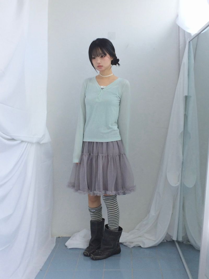 soft shirring frill skirt