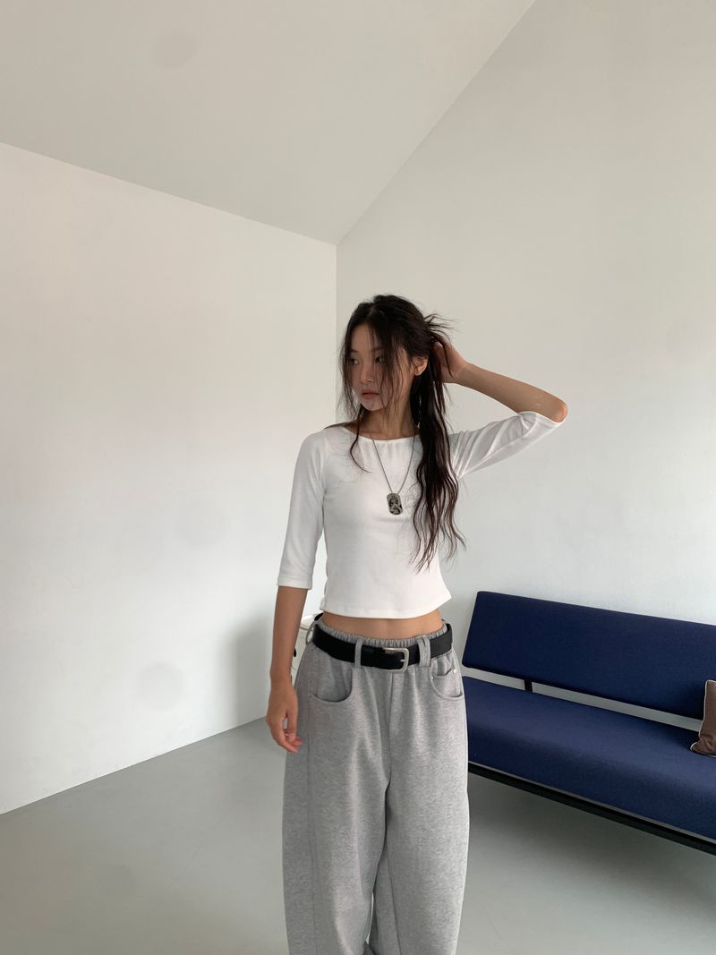 BOAT NECK MID SLEEVE TEE (4C)