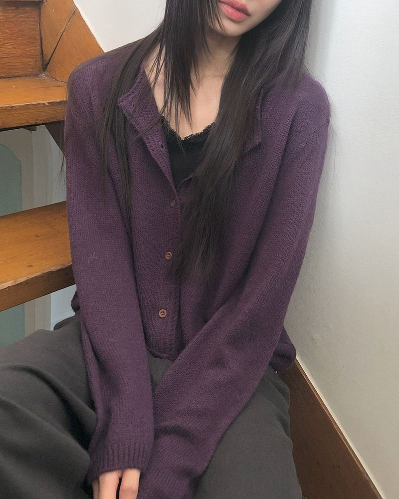 Mess Basic Round-Neck Long-Sleeve Cardigan