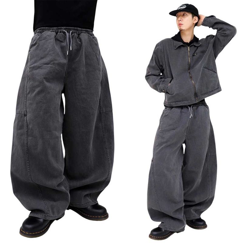 Wide Pigment Seamed Balloon Pants