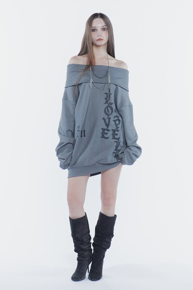 SPELL OFF-SHOULDER SWEATSHIRT charcoal