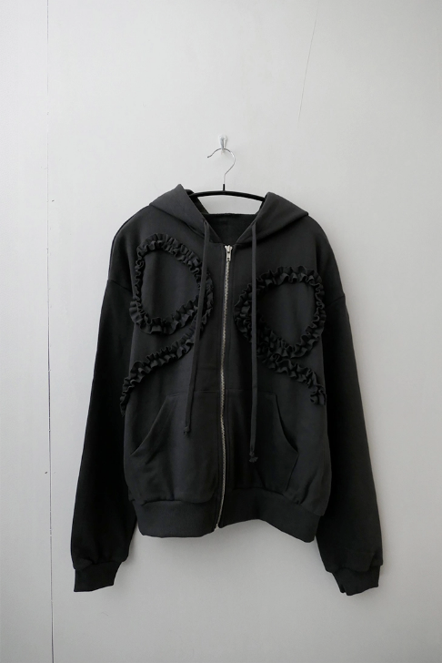 frill ribbon hood zip up (2c)