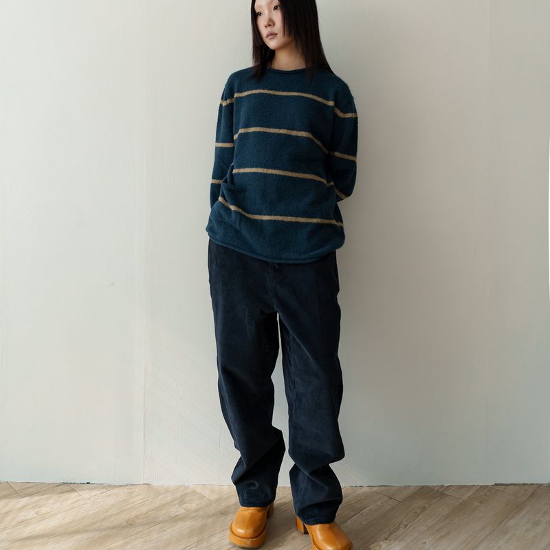 Roll-up stripe pocket knit / Deep teal