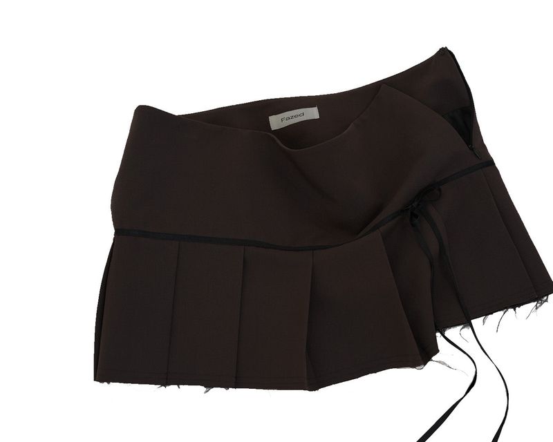 Lined ribbon pleats skirt / brown