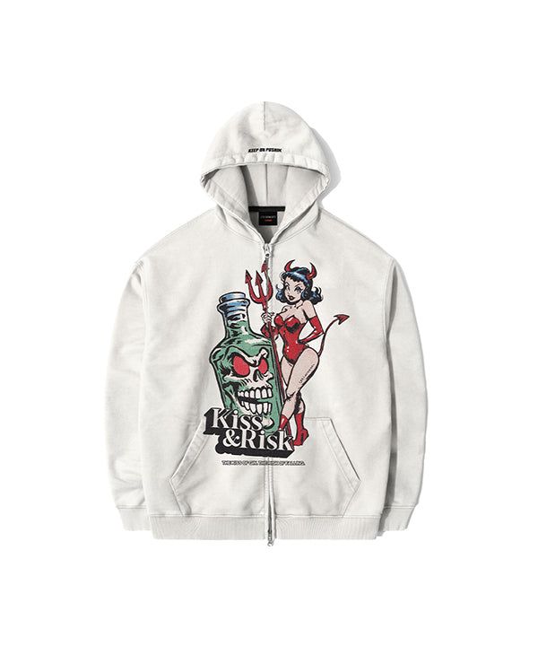 RG Kiss & Risk Washed Zip-up Hoodie (Ecru)