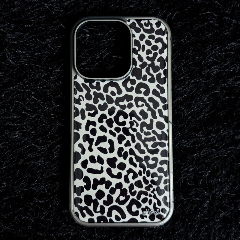 [MADE] Leopard (Black&White) Epoxy Silver Bumper iPhone Case