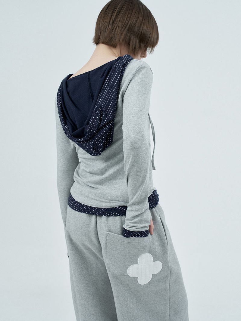 dot wrap layered hoodie / gray