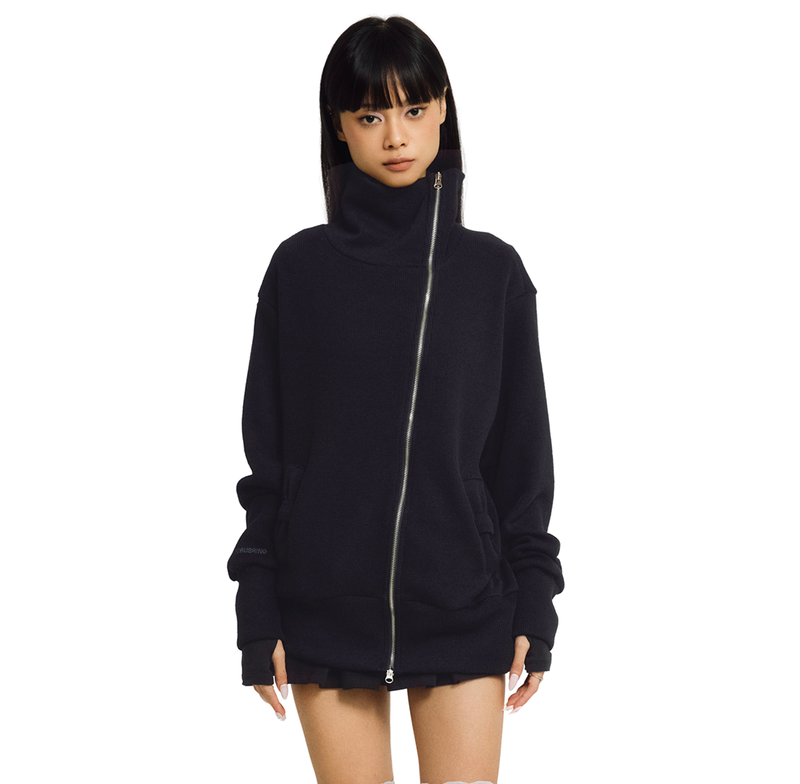 RIBBON CROSS ZIP-UP [BLACK]
