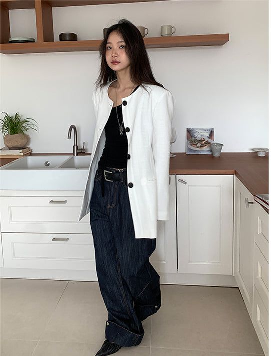 NON COLLAR LINEN JACKET (2C)