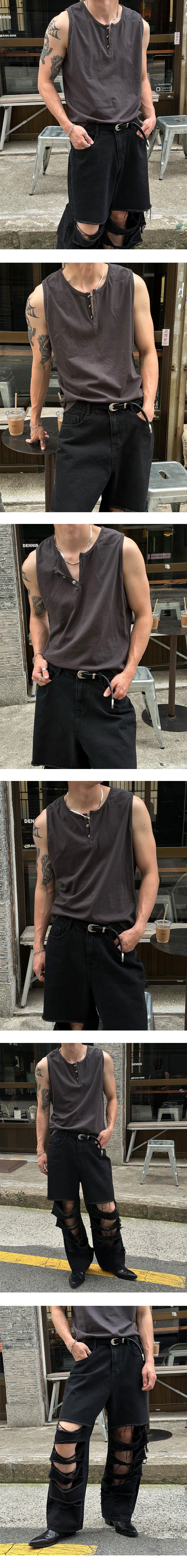 [S/S] Button henry neck sleeveless (3color)