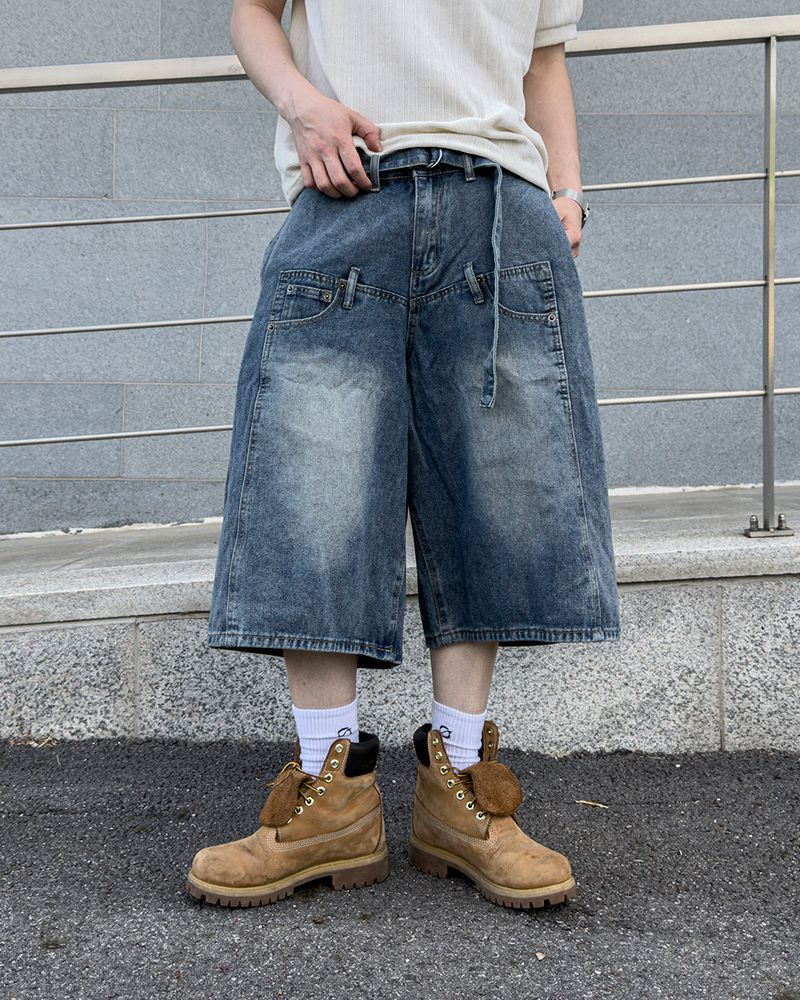Beltic Asymmetric Pocket Bermuda Denim