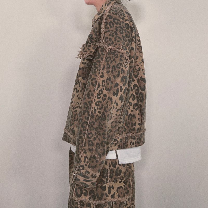 leopard grunge trucker jacket_beige