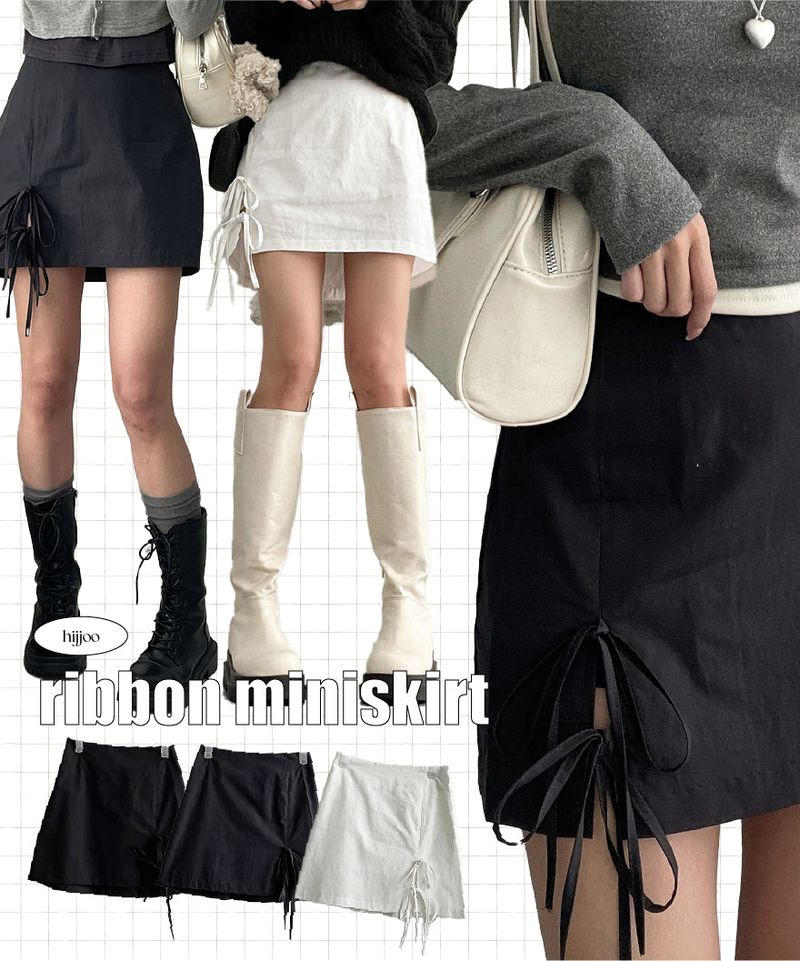Jeans Back-banded Ribbon String Mini-Skirt