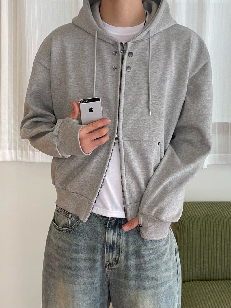 double-button hooded zip-up hoodie (2colors)