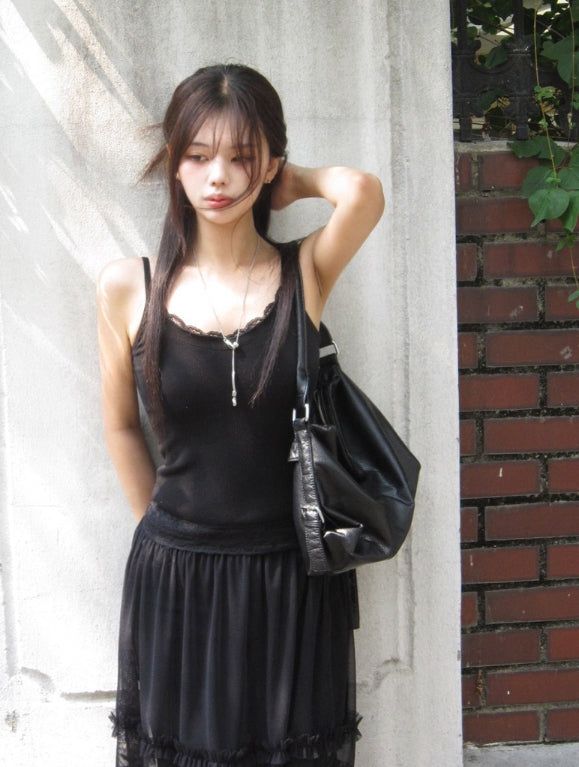 anyonemore（エニーワンモアー）の「Chican Lace Frill Ribbed Slim Sleeveless（Tops）」