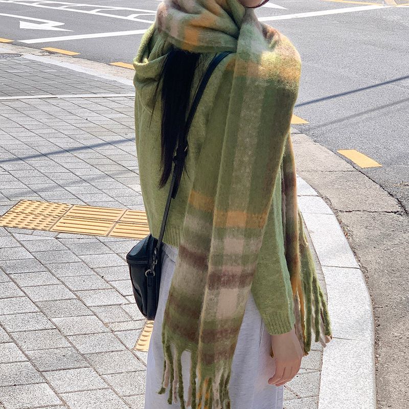 [4 colors] Pran Winter Long Checkered Muffler