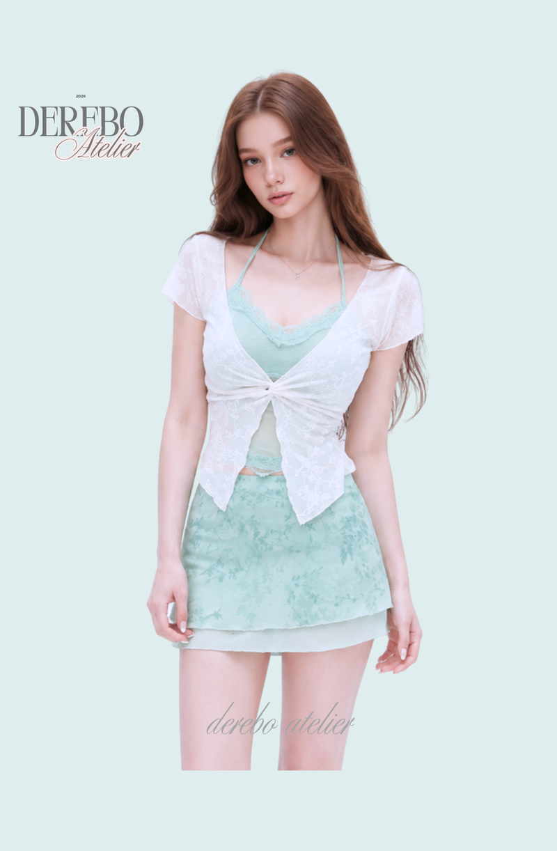 Rare mint layered lace short-sleeve top