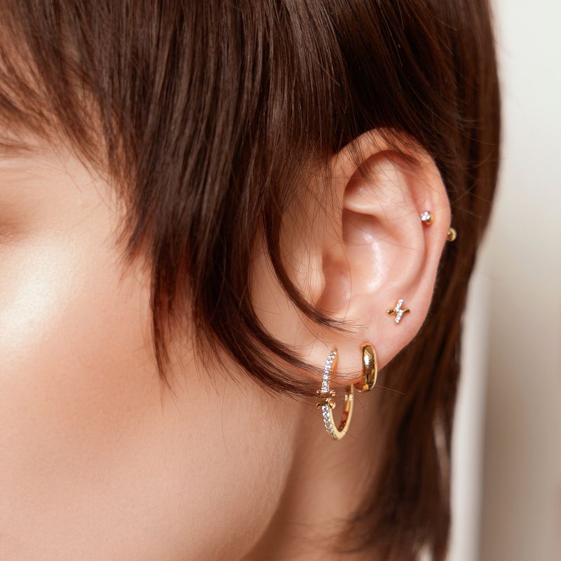 Gold Cross Hoop 925 Silver Ring Earring E061-14G