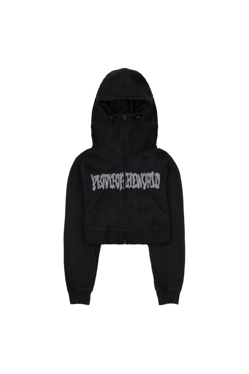 Crop Logo Hood Zip-Up (BLACK)