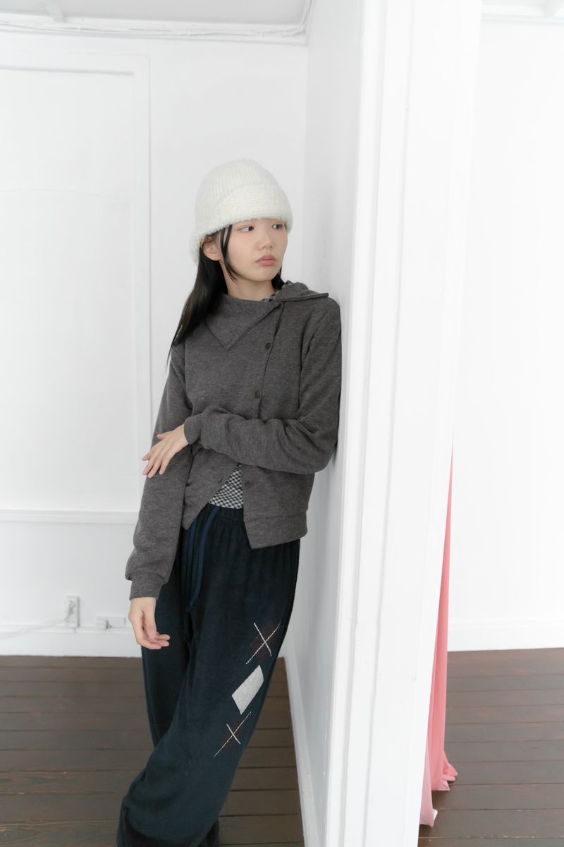 unbal highneck cardigan(2colors)