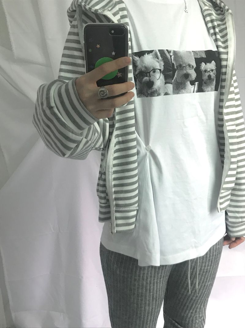 Stripe Semi-Crop Hooded Zip-Up