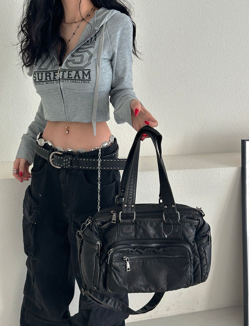 Star cropped mini hoodie zip-up