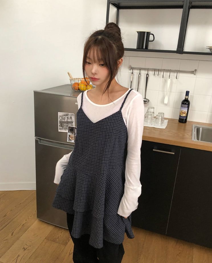 Popo Check Bustier Unbalance One Piece