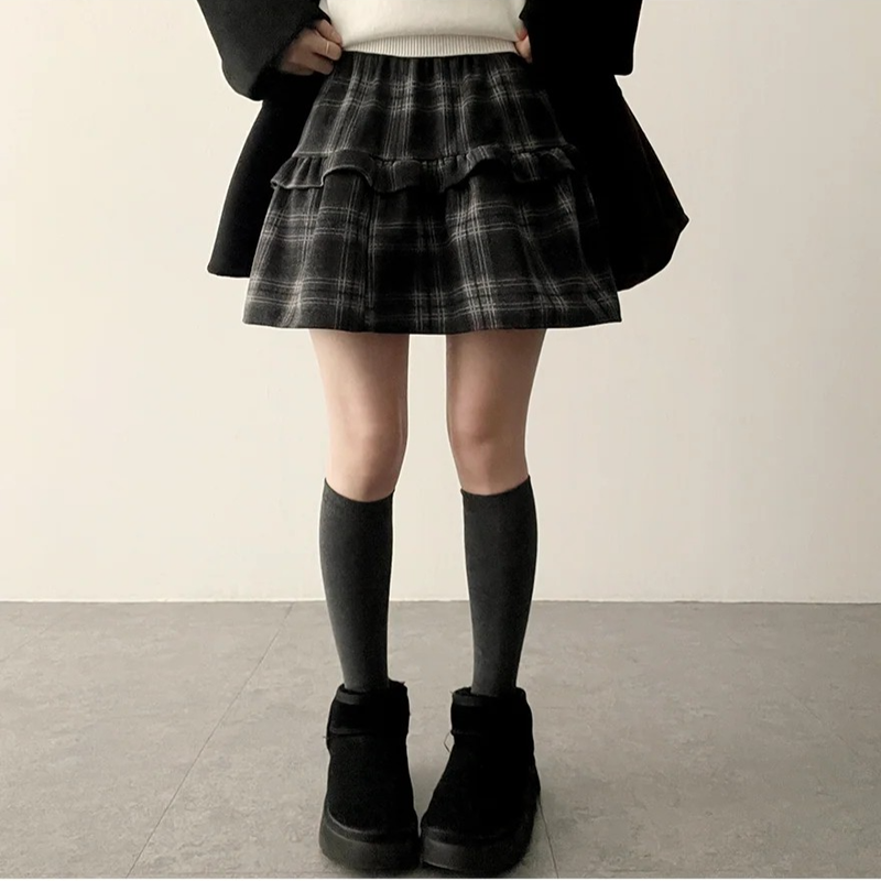 Elt 2-Layer Check Flared Banding Miniskirt