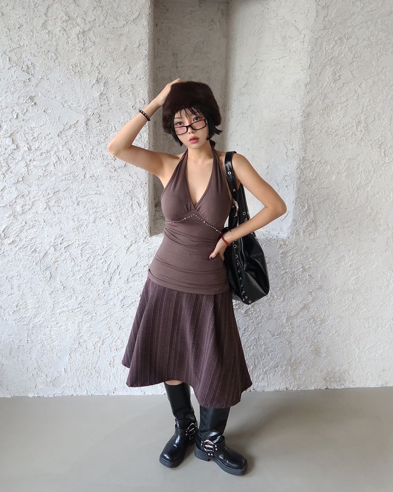 Cubic Halterneck Long Sleeveless