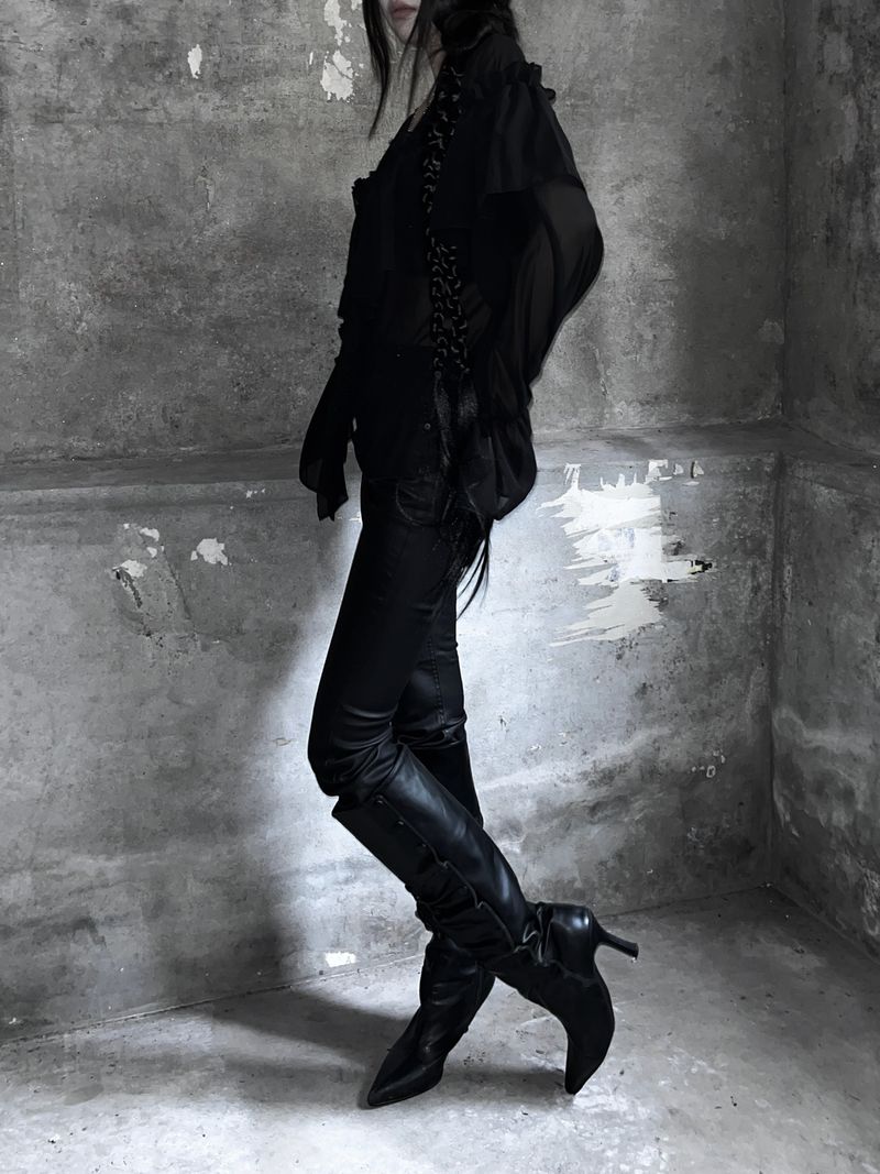 black coated bootcut pants