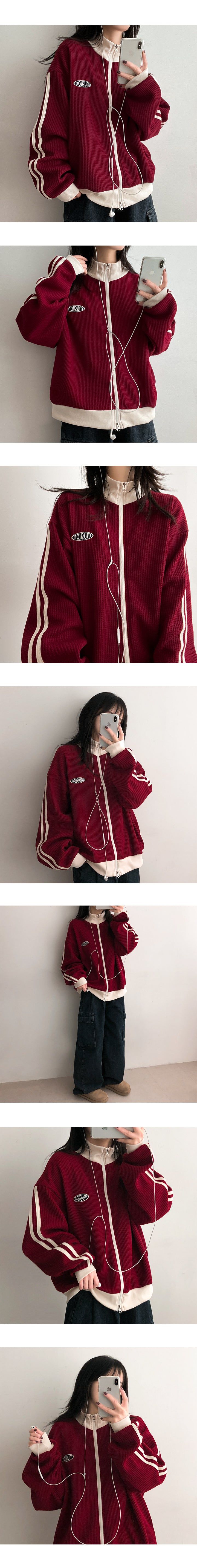 Dattie Embroidery Color Waffle Zip-Up