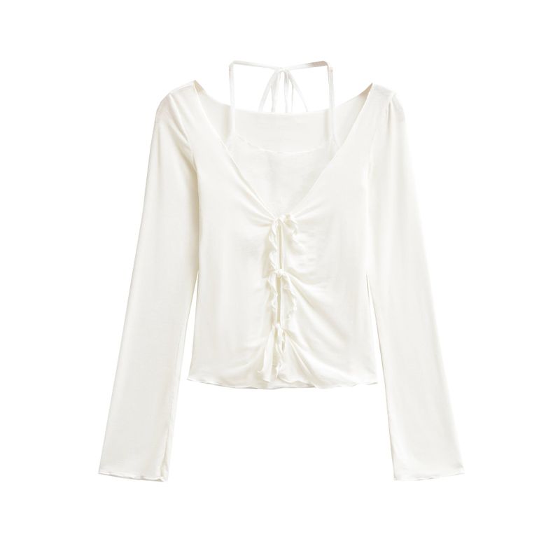 Ariel Lace Halter & Ribbon Cardigan Set